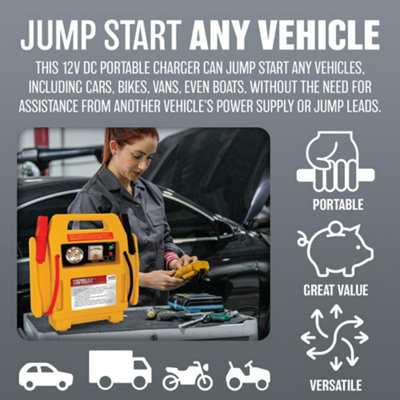 12V Portable Car Jump Starter Air Compressor Battery Start Booster Charger Cable Leads Rechargeable Automotive Garage Tool