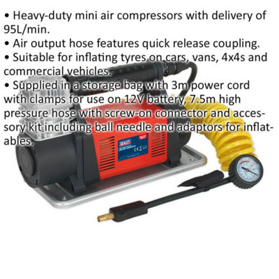 12V Portable HEAVY DUTY Tyre Inflator / Mini Air Compressor - 150PSI Fast Pump