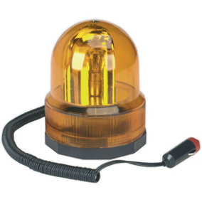 12V Rotating Amber Beacon Light & Magnetic Base Mount - Car Warning Hazard Lamp