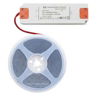 12W LED Tape Strip Light IP65 Continuous COB Illumination 5m 12V Blue