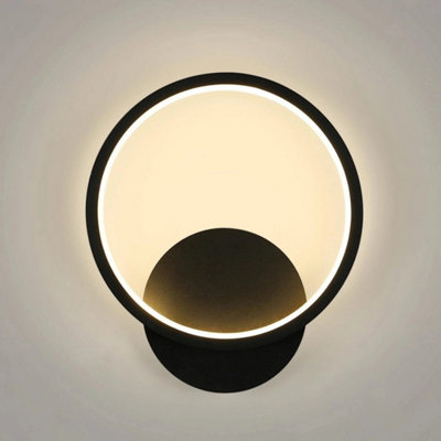 Modern LED Wall Sconce – Simple Circle Design, 30cm Black Finish, Warm White Light, For Living Room, Bedroom, Hallway Indoor Use