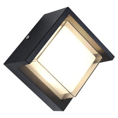 12W Outdoor Modern Square Black LED Wall Light Opal Diffuser 3000K ZLC363B