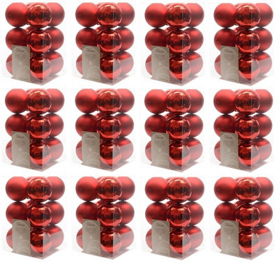 12x 12 Red Christmas Baubles Shatterproof Luxury Tree Decorations 6cm Christmas Red