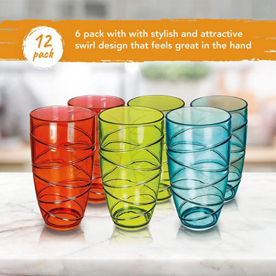 12x Drinking Glasses Shatterproof Acrylic Coloured Glasses Plastic Tumbler Stackable for Daily Use Parties Picnics