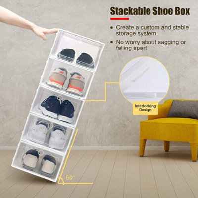 12x Plastic Shoe Storage Boxes Drawer Stackable Foldable Organiser.
