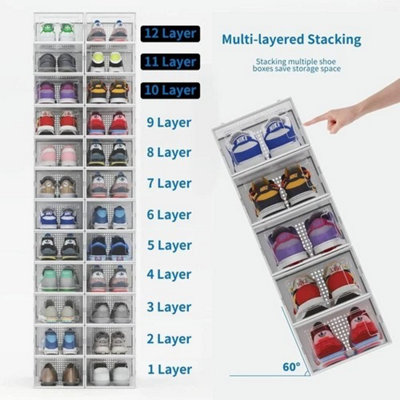 12x Plastic Shoe Storage Boxes Drawer Stackable Foldable Organiser