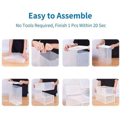 12x Plastic Shoe Storage Boxes Drawer Stackable Foldable Organiser