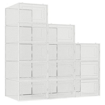 12x Plastic Shoe Storage Boxes Drawer Stackable Foldable Organiser