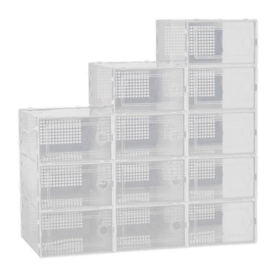 12x White Foldable Boxes Rack Space Saving Shoe Storage with Double Frame