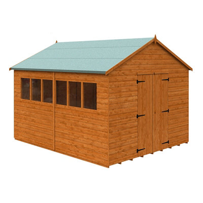 12x10 Xl Workshop 12mm Shed - L355 x W295 x H268.5 cm - Solid Wood/Softwood/Pine - Burnt Orange