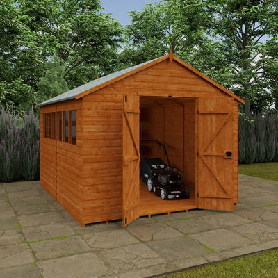 12x10 Xl Workshop 12mm Shed - L355 x W295 x H268.5 cm - Solid Wood/Softwood/Pine - Burnt Orange - 3