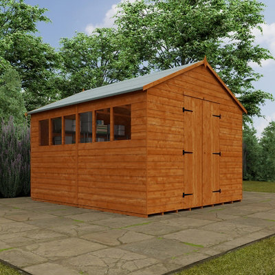 12x10 Xl Workshop 12mm Shed - L355 x W295 x H268.5 cm - Solid Wood/Softwood/Pine - Burnt Orange - 4