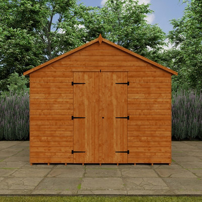 12x10 Xl Workshop 12mm Shed - L355 x W295 x H268.5 cm - Solid Wood/Softwood/Pine - Burnt Orange - 6