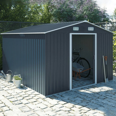 12x10FT Outdoor Metal Shed Garden Storage Shed with Sliding Door and ...