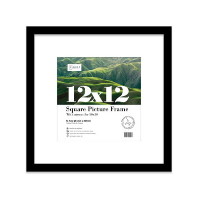 12x12" Black Picture Frame - 12x12" Square Frame with 10x10" Mount for 12x12"/10x10" Pictures Art Deco Style Room Decor, 1 Pack