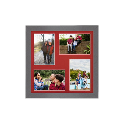 12X12 Dark Grey Modern Multi Photo Frame with Crimson Mount - Holds 4 ...