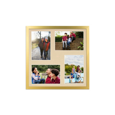 12X12 Gold Sleek Multi Photo Frame with Ivory Mount - Holds 4 Apertures ...