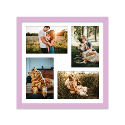 12x12 Inch 4 Opening Photo Collage Frame, Display Four 6x4 Inch Photos, Multi Aperture Family Picture Frame, Lilac