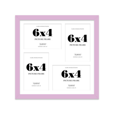12x12 Inch 4 Opening Photo Collage Frame, Display Four 6x4 Inch Photos, Multi Aperture Family Picture Frame, Lilac