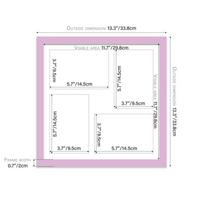 12x12 Inch 4 Opening Photo Collage Frame, Display Four 6x4 Inch Photos, Multi Aperture Family Picture Frame, Lilac