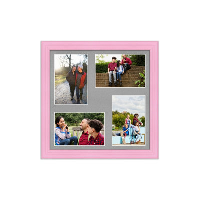 12X12 Pastel Pink Classic Multi Photo Frame with Silver Mount - Holds 4 ...
