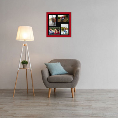 12X12 Red Modern Multi Photo Frame with Black Mount - Holds 4 Apertures ...