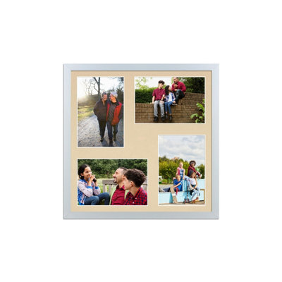 12X12 Silver Sleek Multi Photo Frame with Ivory Mount - Holds 4 ...