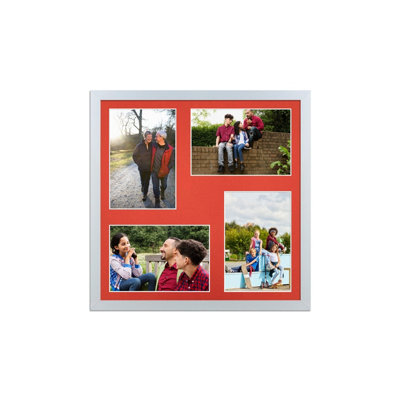 12X12 Silver Sleek Multi Photo Frame with Poppy Red Mount - Holds 4 ...