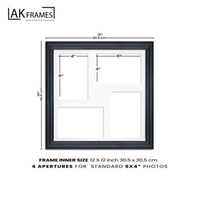 12X12 Walnut Classic Multi Photo Frame with Ivory Mount - Holds 4 ...