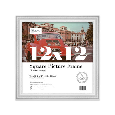 12x12 White Ornate Picture Frame (30.5 x 30.5cm) Poster, Photo, Artwork, Gallery Wall or Print