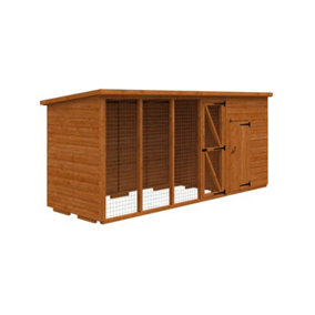 12x4 Animal House & Run 12mm Shed - L115 x W115 x H157.5 cm - Solid Wood/Softwood/Pine - Burnt Orange
