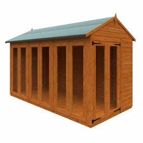 12x6 Flex Apex Full Pane Summerhouse 12mm Flex - L353.8 x W175 x H23.32 cm - Solid Wood/Softwood/Pine - Burnt Orange