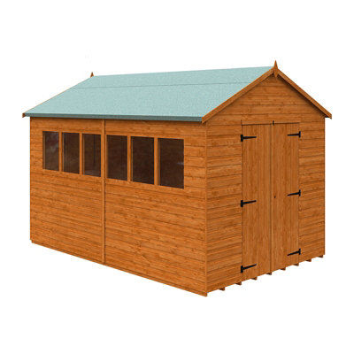 12x8 Xl Workshop 12mm Shed - L355 x W235 x H254.5 cm - Solid Wood/Softwood/Pine - Burnt Orange