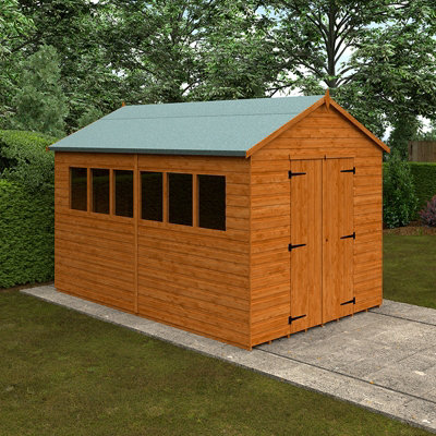 12x8 Xl Workshop 12mm Shed - L355 x W235 x H254.5 cm - Solid Wood/Softwood/Pine - Burnt Orange - 3