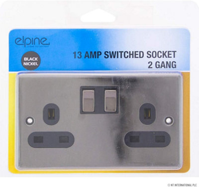 13 Amp Black Nickel Socket Double Switch Plug 2 Gang Power Electric Wall Home