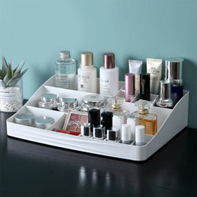 13 Compartments Grey Plastic Vanity Makeup Organizer Desktop Cosmetic Storage