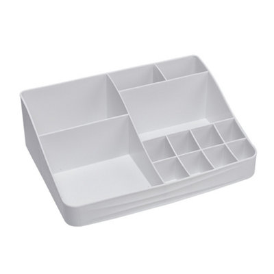 13 Compartments Grey Plastic Vanity Makeup Organizer Desktop Cosmetic Storage