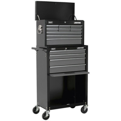 13 Drawer Combination Tool Chest - BLACK Mobile Storage Box with Ball Bearing Slides