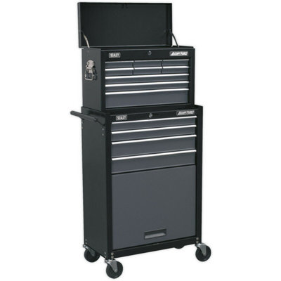 13 Drawer Combination Tool Chest - BLACK Mobile Storage Box with Ball Bearing Slides