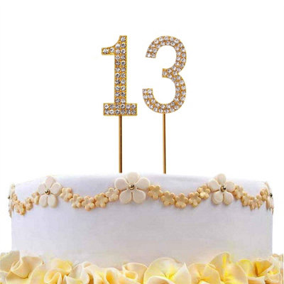 13 Gold Diamond Sparkley Cake Topper Number Year For Birthday Anniversary Party Decorations
