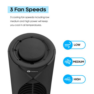 13 inch Desktop Mini Tower Fan with Oscillation, Portable Desk Fan with 3 Fan Speeds  Black