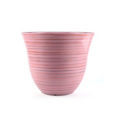 13 Inch Striped Large Decorative Round Garden Planter - Pink Plant Pot ...