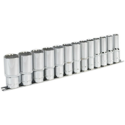 13 PACK - DEEP Socket Set - 1/2" Imperial Square Drive - 12 Point Sockets TORQUE