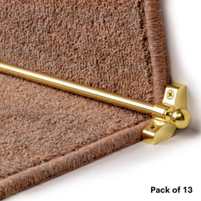 13 Pack - Hollow Stair Carpet Runner Rods - Affordable Stair Rod Bars - Brass Finish - 89cm (35.4") width