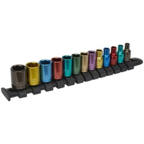 13 PACK Multi Colour Socket Set 1/4" Metric Square Drive - 6 Pt WallDrive Torque