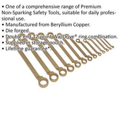 13 Piece Combination Ring End Spanner Set - Non Sparking - Beryllium Copper