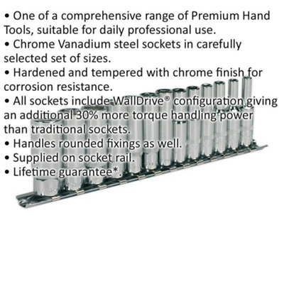 13-Piece Deep Socket Set - 1/4" Metric Square Drive with 6-Point WallDrive Torque