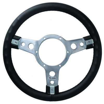 13" Traditional Classic Car Steering Wheel Black Vinyl 3 Spoke Centre 6 Hole - 3