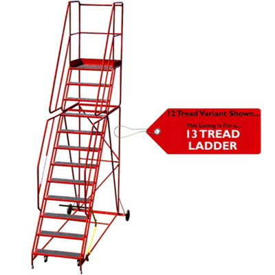 13 Tread Heavy Duty Mobile Warehouse Safety Ladder with Anti-Slip Steps
