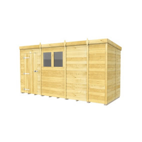 13 x 5 Feet Pent Shed - Single Door With Windows - Wood - L147 x W387 x H201 cm